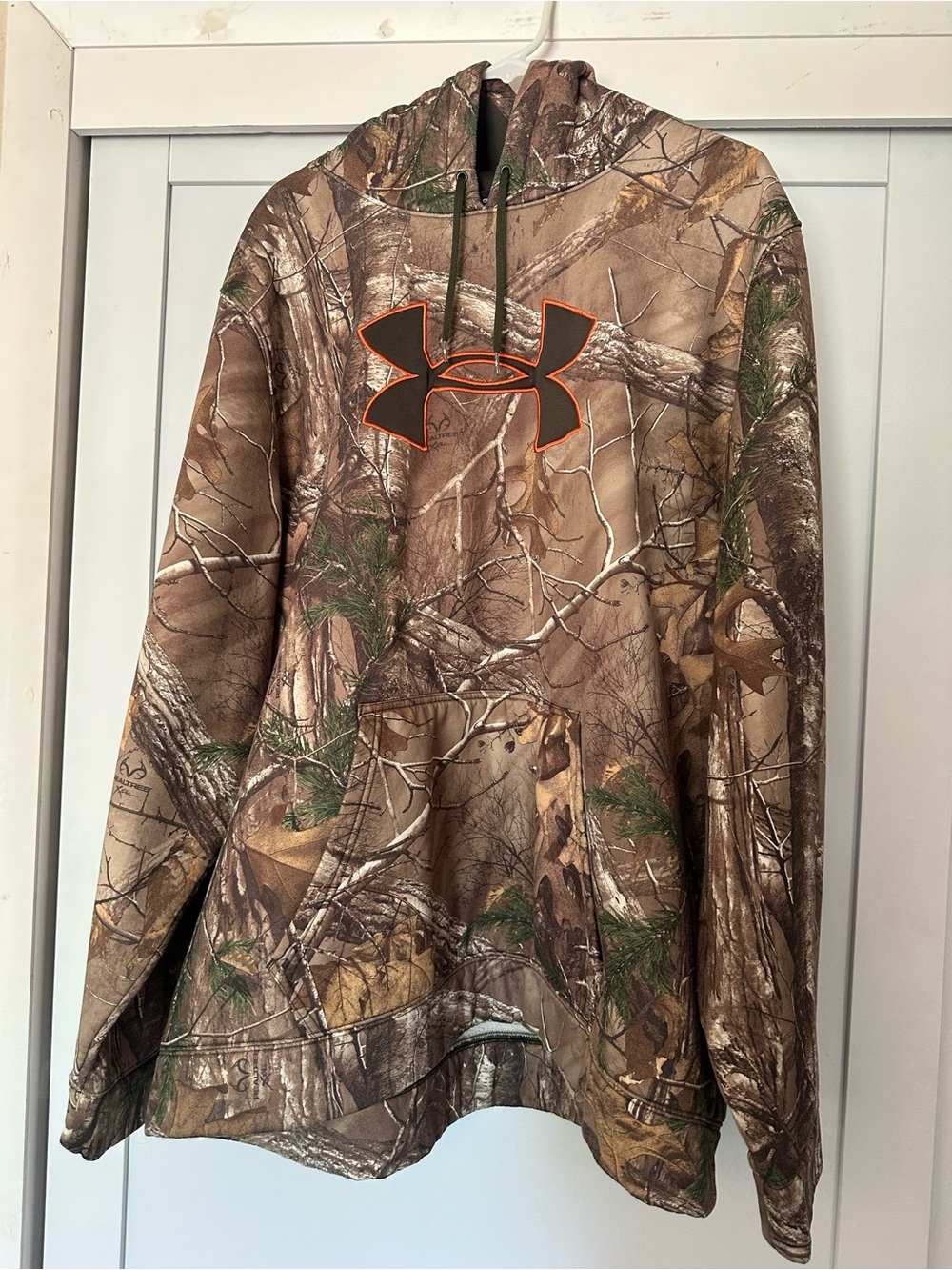 Under Armour Men’s Camo Hoodie with Orange and Olive Logo